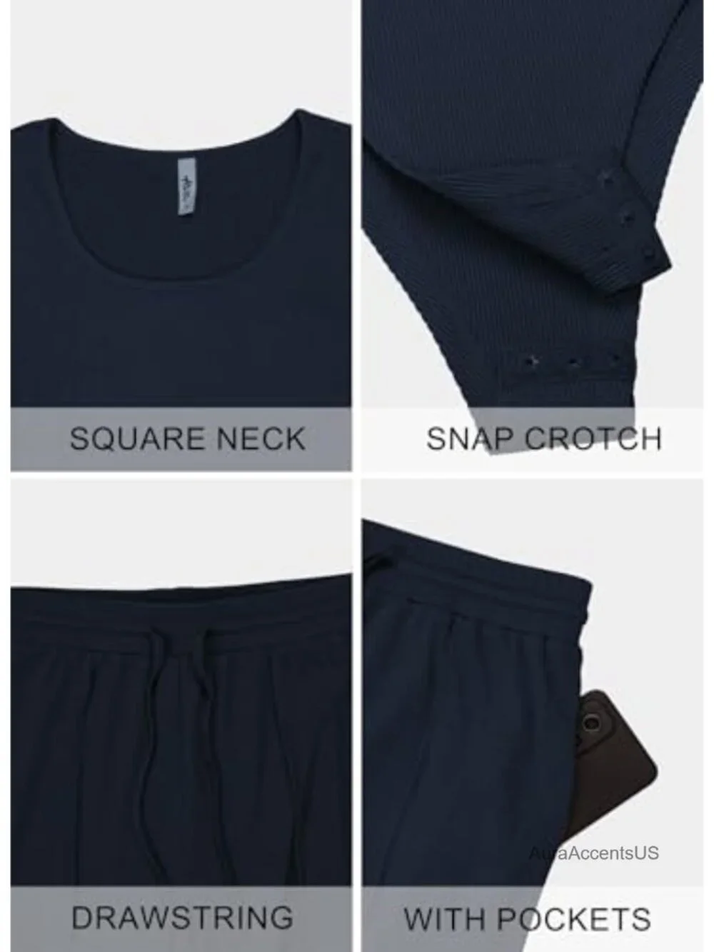 Women's 2 Piece Lounge Set - Square Neck Ribbed Bodysuit & High Waisted Pants